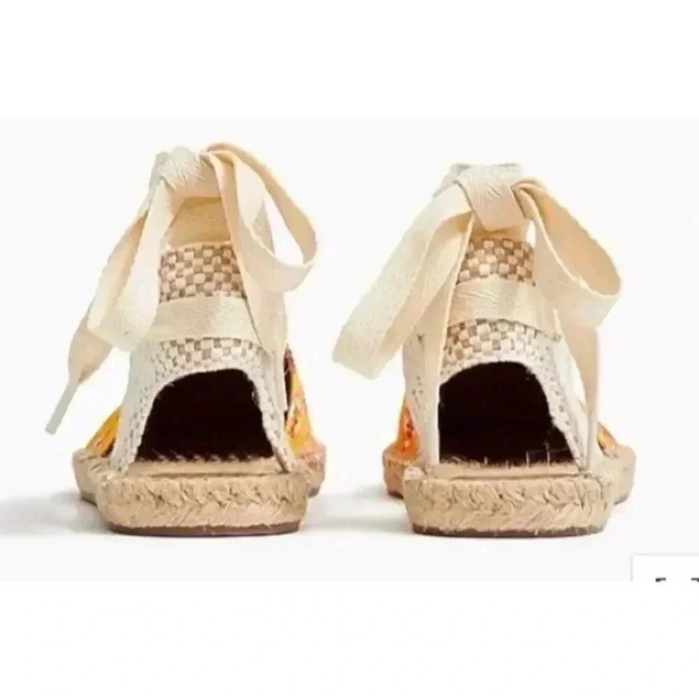 J.Crew Factory Printed Canvas Ankle Wrap Espadrille Sandals Orange Floral 8